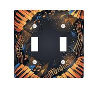 Plaque de protection pour double interrupteur de piano - Notes de musique artistiques modernes - Étoiles d'automne - Plastique noir - Taille standard - Décoration pour nouvel appartement, maison