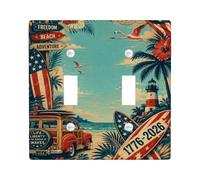 Plaque de protection pour double interrupteur de planche de surf, motif phare tropical rétro, palmier, bleu d'été, en plastique de taille standard, décoration pour nouvel appartement, maison, chambre