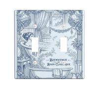 Plaque de protection pour double interrupteur de salle de bain, rideau vintage classique N/A en plastique bleu, taille standard, plaques d'interrupteur mural pour salon, chambre à coucher, décoration