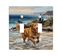 Plaque de protection pour double interrupteur en forme de chien - En plastique marron - Taille standard - Décoration pour chambre à coucher, salle de bain, cuisine, entrée