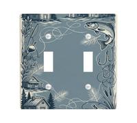Plaque de protection pour double interrupteur en forme de poisson, style rustique et nature, cabane en forme d'arbre d'été, bleu, taille standard pour chambre à coucher, salle de bain, cuisine, entrée