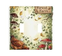 Plaque de protection pour double interrupteur - Feuilles de champignon naturel rustique - En plastique - Vert automne - Taille standard - Décoration pour nouvel appartement, maison, chambre à coucher