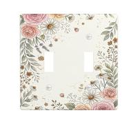 Plaque de protection pour double interrupteur, motif floral vintage chrysanthème, lavande, printemps, pêche, plastique, taille standard, pour la maison, le salon, la chambre à coucher, la salle de