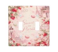 Plaque de protection pour double interrupteur - Motif fraises - Style vintage romantique - Macarons - Fleurs - Pêche printanière - En plastique - Taille standard - Pour maison, salon, nouvel