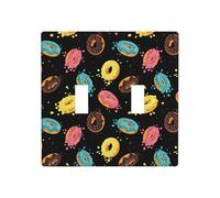 Plaque de protection pour interrupteur à bascule, 2 plaques murales de taille standard 11,4 x 11,4 cm, imprimé donut coloré, noir, double interrupteur décoratif, plaque murale