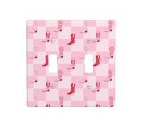 Plaque de protection pour interrupteur à bascule, 2 plaques murales de taille standard 11,4 x 11,4 cm, rétro rose bottes de cowgirl damier double plaque décorative pour interrupteur de sortie, plaque