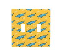 Plaque de protection pour interrupteur à bascule, 2 plaques murales de taille standard 11,4 x 11,4 cm, motif crocodile jaune dessin animé, double plaque décorative, cache-prise murale
