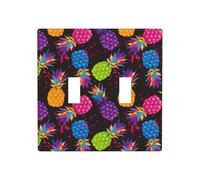Plaque de protection pour interrupteur à bascule, 2 plaques murales de taille standard 11,4 x 11,4 cm, ananas coloré, noir, double interrupteur décoratif, plaque murale