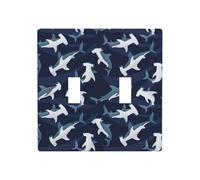 Plaque de protection pour interrupteur à bascule, 2 plaques murales de taille standard 11,4 x 11,4 cm, motif dessin animé requin marteau, double plaque décorative, cache-prise murale