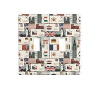 Plaque de protection pour interrupteur à bascule, 2 plaques murales de taille standard 11,4 x 11,4 cm, motif timbre du monde, double plaque décorative, cache-prise murale