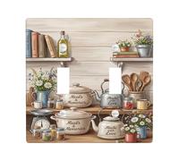 Plaque de protection pour interrupteur à bascule double en forme de fleurs - Style rustique vintage - En plastique neutre - Taille standard - Pour salon, chambre à coucher, maison et bureau