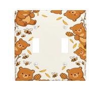 Plaque de protection pour interrupteur à bascule double en forme d'ours - En plastique marron - Taille standard - Pour chambre à coucher, salle de bain, cuisine, entrée
