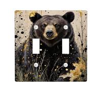 Plaque de protection pour interrupteur à bascule double motif ours - Nature sauvage - Or noir - Automne - Or - Or - Or - Taille standard - Pour maison, salon, nouvel appartement