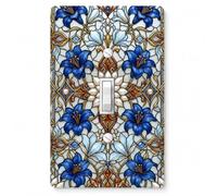 Plaque de protection pour interrupteur à bascule en vitrail - Motif floral - 12,4 x 8,1 cm - Incassable - Décoration électrique - Plaque murale - Lys bleu - Cadeau artistique pour femme
