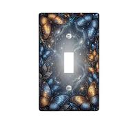 Plaque de protection pour interrupteur à bascule simple en plastique bleu motif papillon fleur mystique feuille printemps taille standard pour salon, chambre à coucher, bureau (simple)