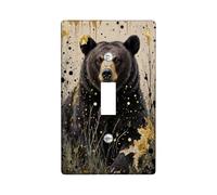 Plaque de protection pour interrupteur à bascule unique en forme d'ours - En plastique doré et noir - Taille standard - Pour nouvel appartement, maison, chambre à coucher, bureau (simple)