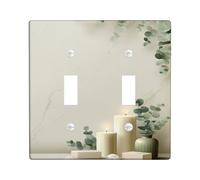 Plaque de protection pour interrupteur à double interrupteur de salle de bain en eucalyptus - Moderne et minimaliste - Sans plastique crème - Taille standard - Pour maison, salon, nouvel appartement