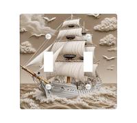Plaque de protection pour interrupteur à double interrupteur nautique vintage nuages vagues nautique beige en plastique taille standard pour chambre à coucher, salle de bain, cuisine, entrée
