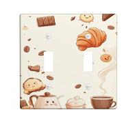 Plaque de protection pour interrupteur à double interrupteur pour café, cuisine, croissant fantaisie, biscuits d'automne en plastique marron taille standard pour salon, chambre à coucher, décoration