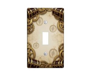 Plaque de protection pour interrupteur à engrenage, boussole vintage steampunk, coffre au trésor, sans plastique doré, taille standard, pour la maison, le salon, la chambre à coucher, la salle de bain