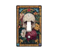 Plaque de protection pour interrupteur à motif floral gothique, tête de mort colorée avec fleurs pour décoration murale, plaques murales thermoplastiques, taille standard simple
