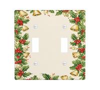 Plaque de protection pour interrupteur, baies rouges et cloches dorées pour décoration festive, plaques murales en thermoplastique, taille standard à double bascule