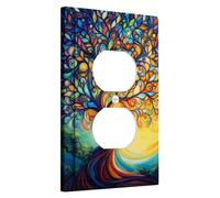 Plaque de protection pour interrupteur d'arbre de vie coloré, art multicolore vif pour décoration d'intérieur, plaques murales décoratives, prise duplex unique de taille standard