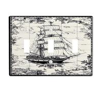 Plaque de protection pour interrupteur de bateau nautique, noir et blanc, décoration maritime pour décoration d'intérieur, plaques murales thermoplastique, taille standard triple bascule