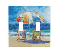 Plaque de protection pour interrupteur de lumière de plage, parapluie d'été multicolore et chaises, plaques murales à double bascule, décoration murale en bord de mer, plaque thermoplastique de taille