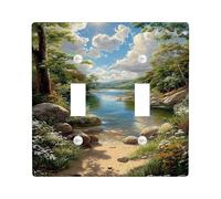 Plaque de protection pour interrupteur de lumière de rivière pittoresque, nature verte luxuriante pour décoration d'intérieur, plaques murales thermoplastiques, taille standard à double bascule