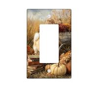 Plaque de protection pour interrupteur de lumière en forme de chien d'automne, canin beige chaud avec décoration d'automne, plaques murales en thermoplastique, taille standard simple à bascule