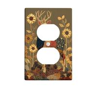 Plaque de protection pour interrupteur de lumière, motif cerf d'automne, tons chauds avec accents floraux, thermoplastique pour décoration d'intérieur, prise duplex simple de taille standard