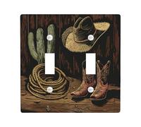 Plaque de protection pour interrupteur de lumière occidentale, chapeau de cowboys marron, double plaque murale à bascule, murs occidentaux de campagne d'automne, taille standard en thermoplastique