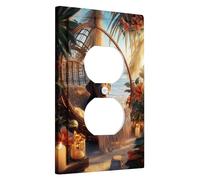 Plaque de protection pour interrupteur de lumière tropicale coucher de soleil - Scène de plage beige chaud pour décoration d'intérieur - Plaques murales en thermoplastique - Prise duplex simple de