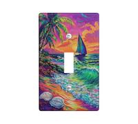 Plaque de protection pour interrupteur de lumière tropicale coucher de soleil - Vue colorée sur l'océan pour décoration estivale - Plaques murales thermoplastiques - Taille standard