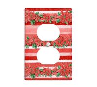 Plaque de protection pour interrupteur de Noël poinsettia, rayures florales rouges pour décoration de vacances, plaques murales en thermoplastique, prise duplex simple de taille standard
