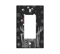 Plaque de protection pour interrupteur de Noël squelette - Décoration d'hiver noire avec flocons de neige et ornements - Plaques murales thermoplastiques - Taille standard - Bascule simple