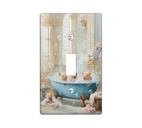Plaque de protection pour interrupteur de salle de bain en forme de cochon - Style vintage fantaisie - Bulles - En plastique bleu - Taille standard - Décoration pour salon, chambre à coucher, bureau