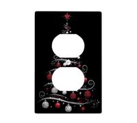 Plaque de protection pour interrupteur de sapin de Noël, ornements rouges et argentés sur fond noir, décoration de vacances, plaques murales thermoplastiques, prise duplex simple de taille standard