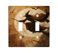 Plaque de protection pour interrupteur de sorcière d'Halloween, motif rustique marron clair de lune pour décoration d'intérieur, plaques murales en thermoplastique, taille standard à double bascule