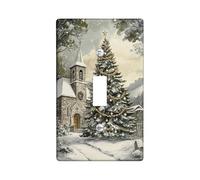 Plaque de protection pour interrupteur de vacances d'hiver, église enneigée et arbre de Noël, plaque murale décorative de style rustique pour la maison, la salle de bain, taille standard à bascule