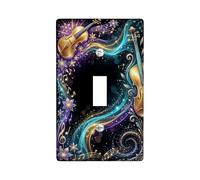 Plaque de protection pour interrupteur de violon - Fleurs artistiques fantaisistes et notes de musique N/A - Plastique doré - Taille standard - Décoration pour la maison, le salon, l'appartement