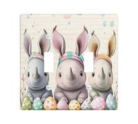 Plaque de protection pour interrupteur décoratif à 2 interrupteurs - Motif de rhinocéros sauvages - Pour printemps et Pâques - Plaque électrique pour chambre