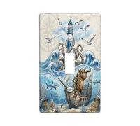 Plaque de protection pour interrupteur décoratif avec 1 interrupteur à bascule unique, trésor de l'océan d'été pour chambre, phare cool