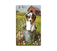 Plaque de protection pour interrupteur décoratif de printemps et de Pâques avec motif chien de Bretagne, 1 interrupteur électrique à bascule unique, plaque électrique imprimée d'animaux de compagnie