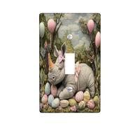 Plaque de protection pour interrupteur décoratif de printemps et de Pâques avec motif rhinocéros et faune - 1 interrupteur électrique en feutre de laine - Œufs d'animaux - Impression de vacances