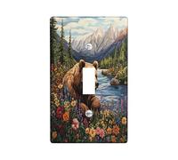Plaque de protection pour interrupteur décoratif en forme d'ours de chasse - 1 interrupteur à bascule unique - Façade électrique florale de forêt et montagne pour cuisine, salle de bain, animal