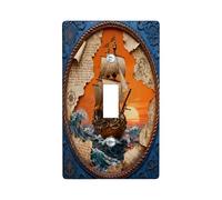 Plaque de protection pour interrupteur décoratif en relief 3D - Style bateau nautique - 1 interrupteur à bascule unique - Style vintage - Esthétique - Plaque électrique pour chambre, carte au trésor