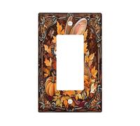 Plaque de protection pour interrupteur décoratif en verre teinté - Motif lapin d'automne - 1 interrupteur à bascule unique - Citrouille d'automne - Feuille d'érable - Pour décoration de chambre à
