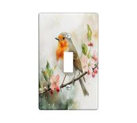 Plaque de protection pour interrupteur décoratif motif rouge-gorge - 1 interrupteur simple - Branche de plante de campagne amusante - Pour cuisine, salle de bain, oiseau